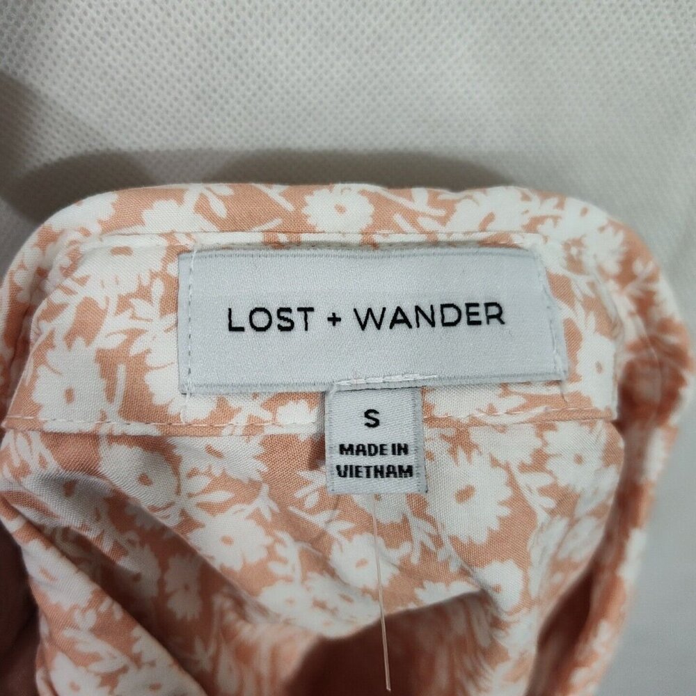 Lost Wander Button Up Tie Front Top Women Size S Pink White Floral 3/4 Sleeve - Picture 7 of 9